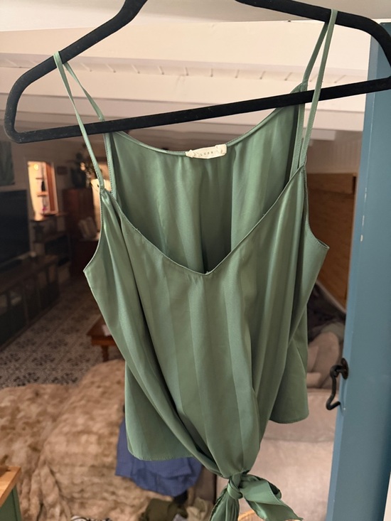Lush Tops - Lush Sage Green Satin Tie-Hem Cami